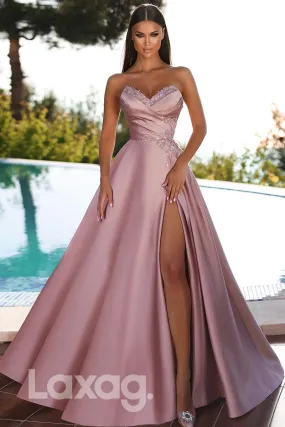 21720 - Sweetheart Sequins Thigh Split Ruched Prom Dress