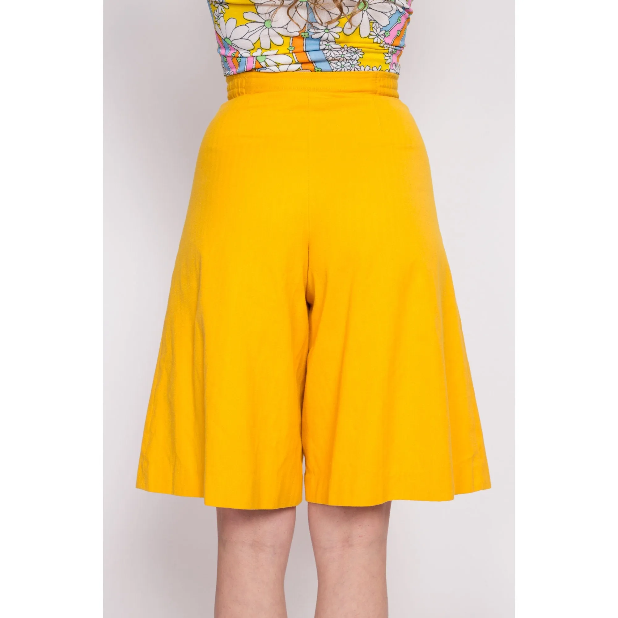 70s Yellow High Waisted Culotte Shorts - Extra Small, 23.5"-25"