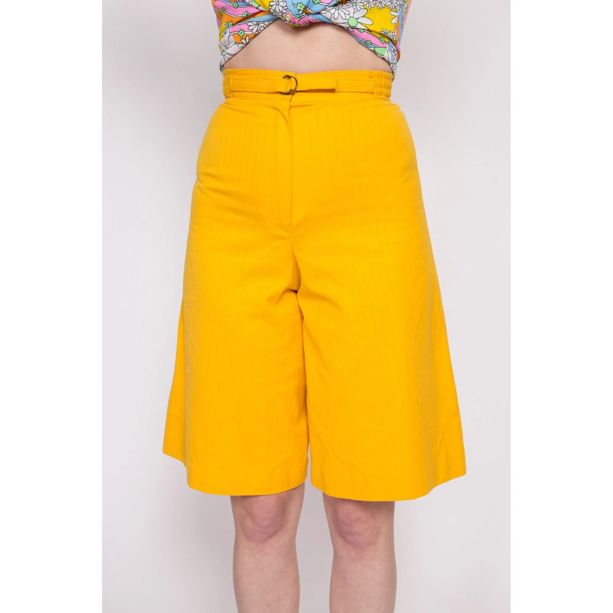 70s Yellow High Waisted Culotte Shorts - Extra Small, 23.5"-25"