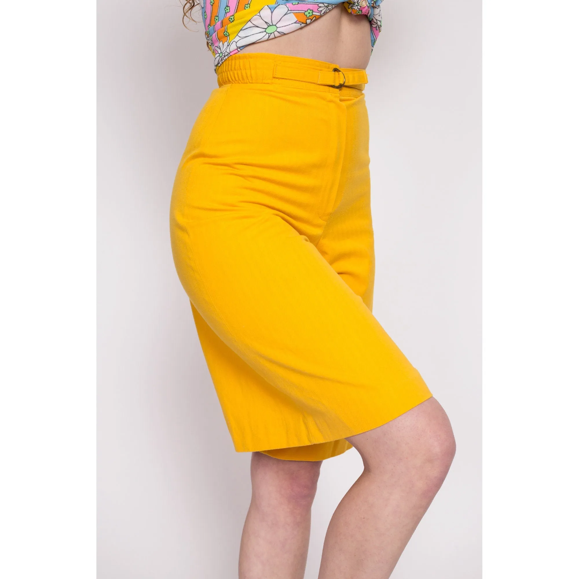 70s Yellow High Waisted Culotte Shorts - Extra Small, 23.5"-25"