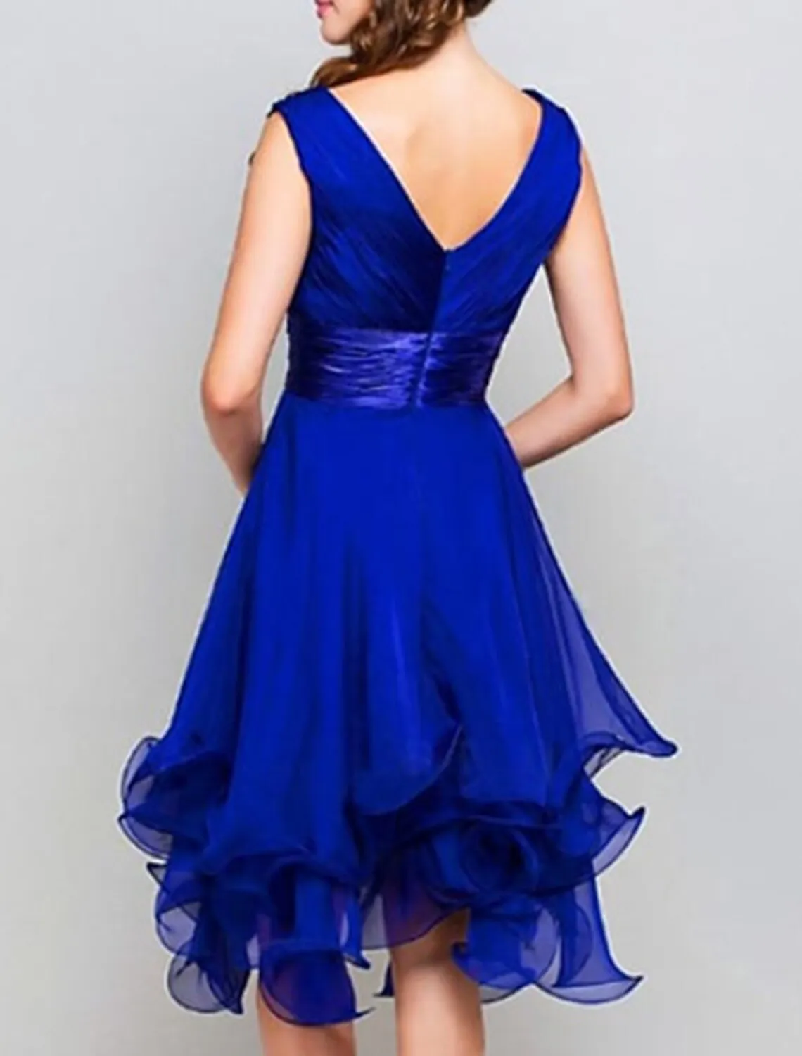 A-Line Wedding Guest Dresses Party Dress Homecoming Asymmetrical Sleeveless V Neck Chiffon with Ruched Tiered