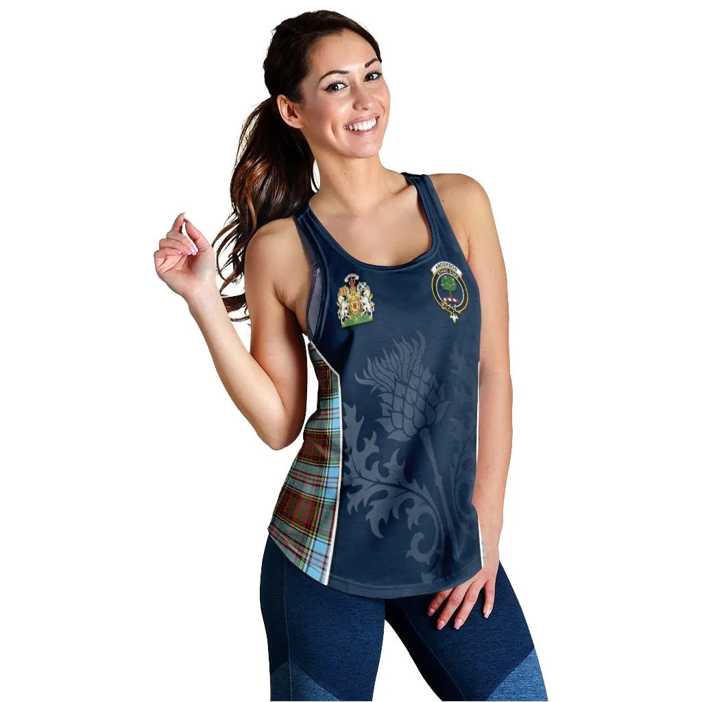 Anderson Ancient Tartan Women's Racerback Tanks with Family Crest and Scottish Thistle Vibes Sport Style