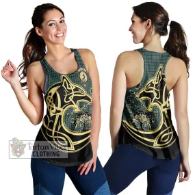 Arbuthnot Tartan Women's Racerback Tanks with Family Crest Celtic Wolf Style