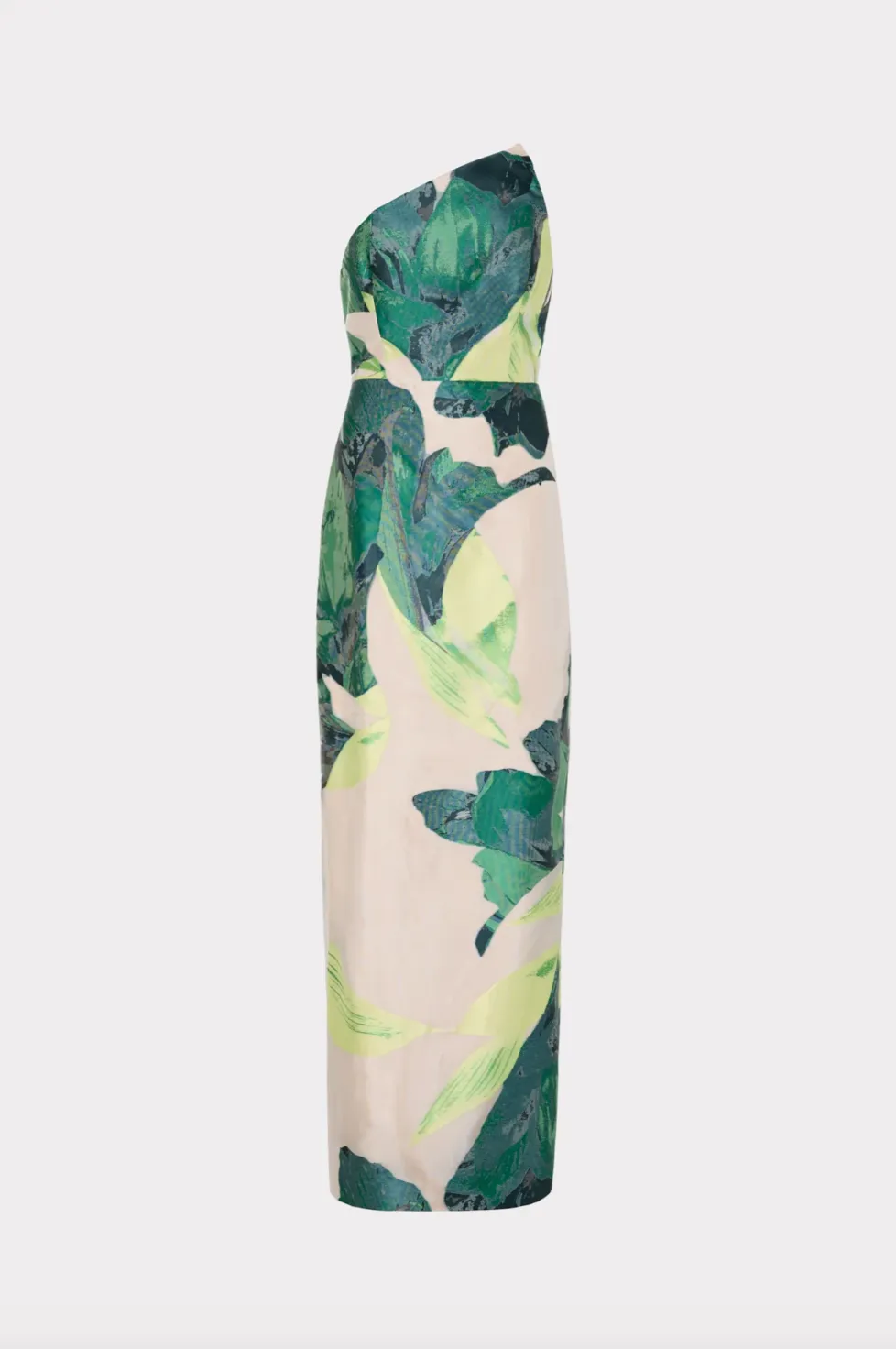 Asymetrical Tropical Forest Jacquard Midi Dress - Green Multi