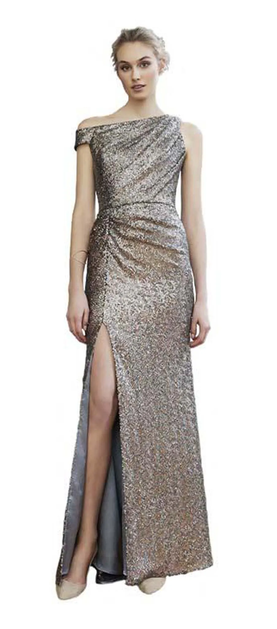 Asymmetrical Sleeveless Sequin Gown