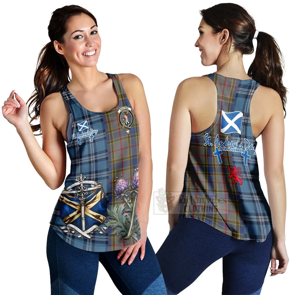 Balfour Tartan Women's Racerback Tanks Happy St. Andrew's Day Half Tartan Style