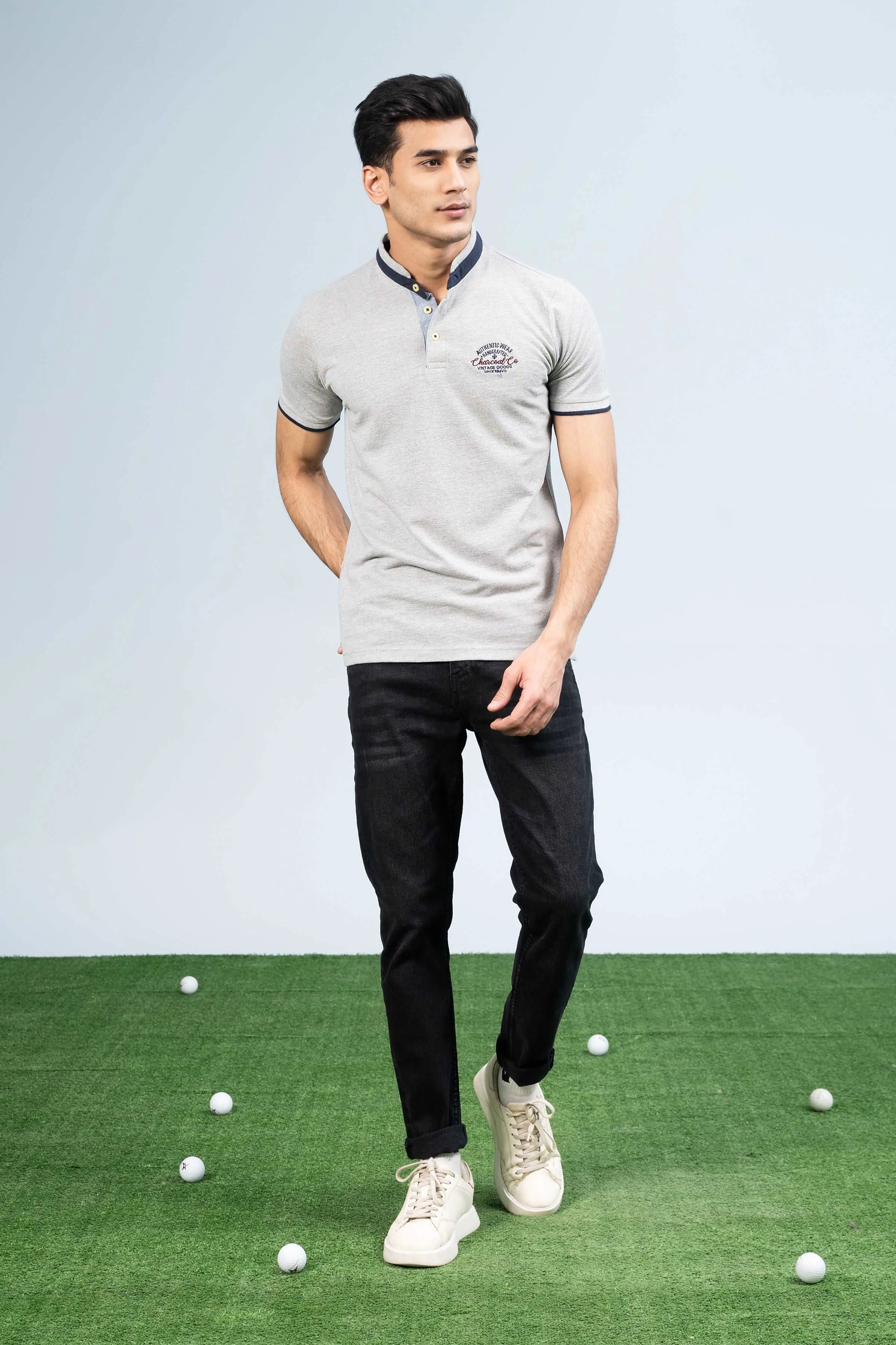 BAN COLLAR POLO HYDER GREY