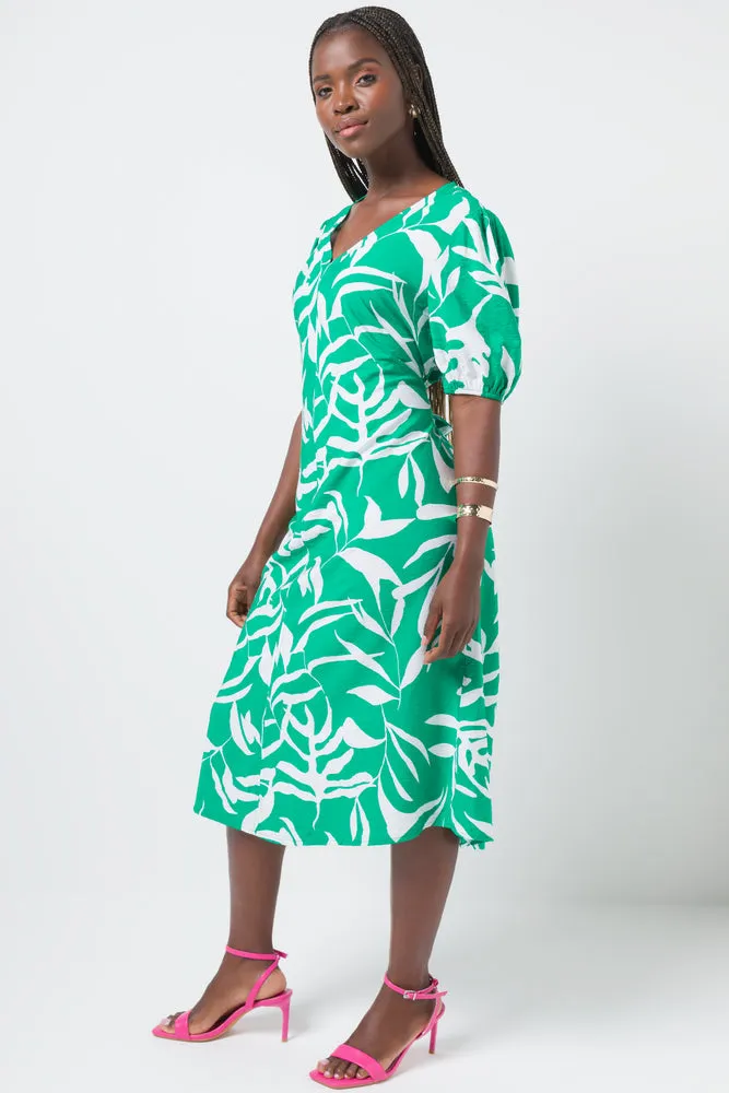 Belted Tiered Midi Dress Green