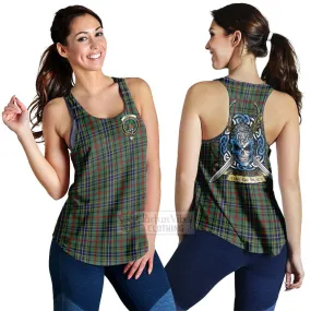 Bisset Tartan Women's Racerback Tanks with Family Crest Celtic Skull Style