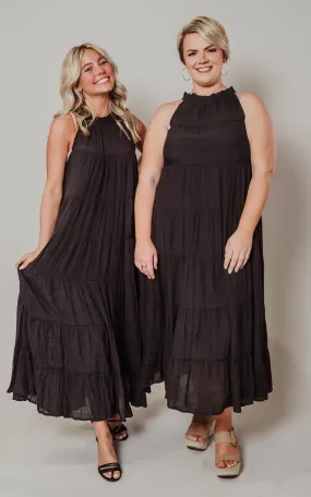 Black Halter Tiered Maxi Dress - Final Sale