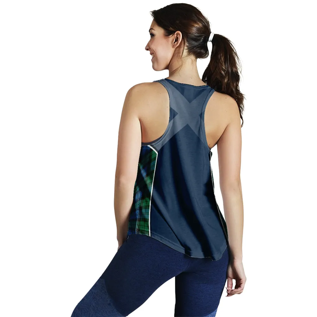 Black Watch Ancient Tartan Women's Racerback Tanks with Family Crest and Scottish Thistle Vibes Sport Style