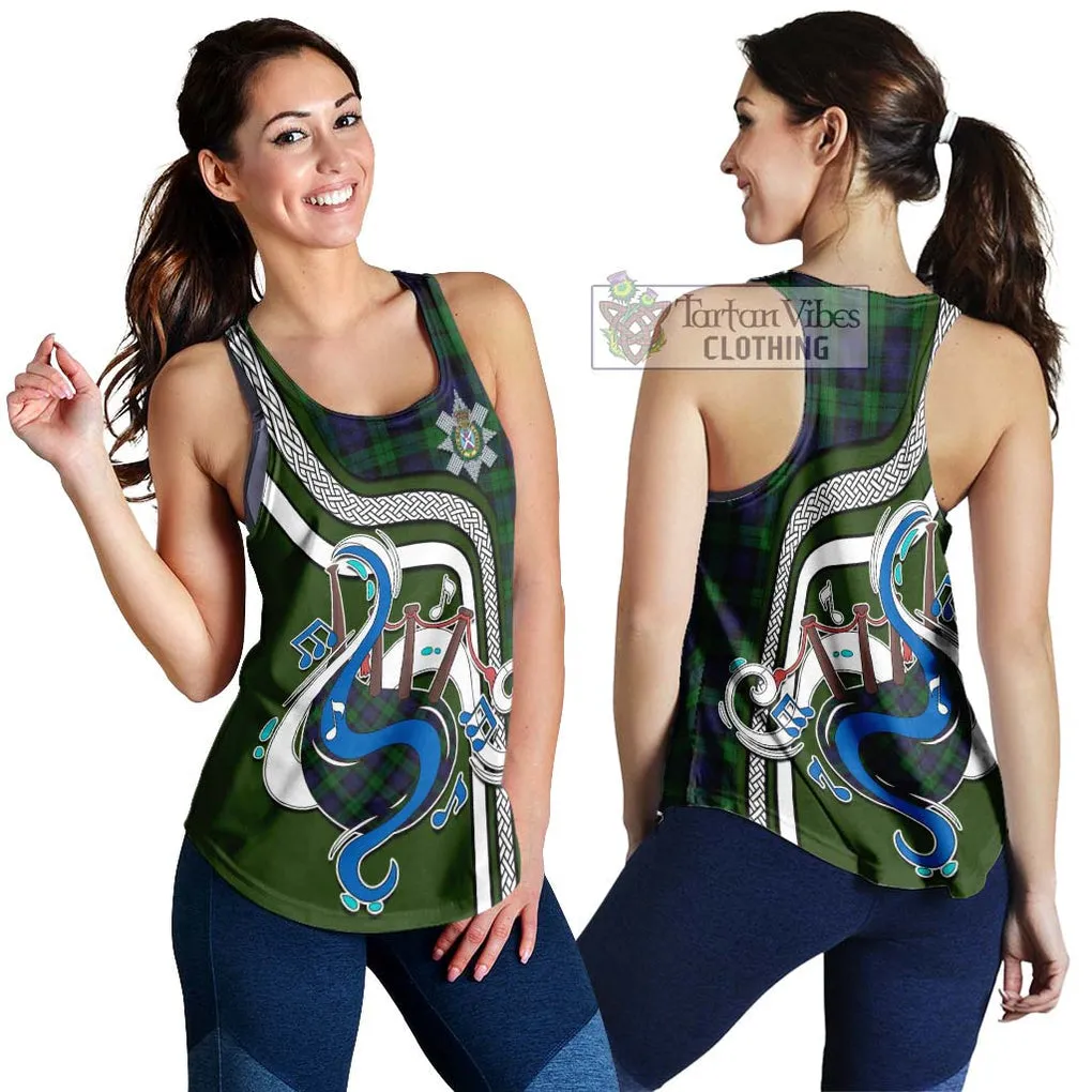 Black Watch Tartan Women's Racerback Tanks with Epic Bagpipe Style