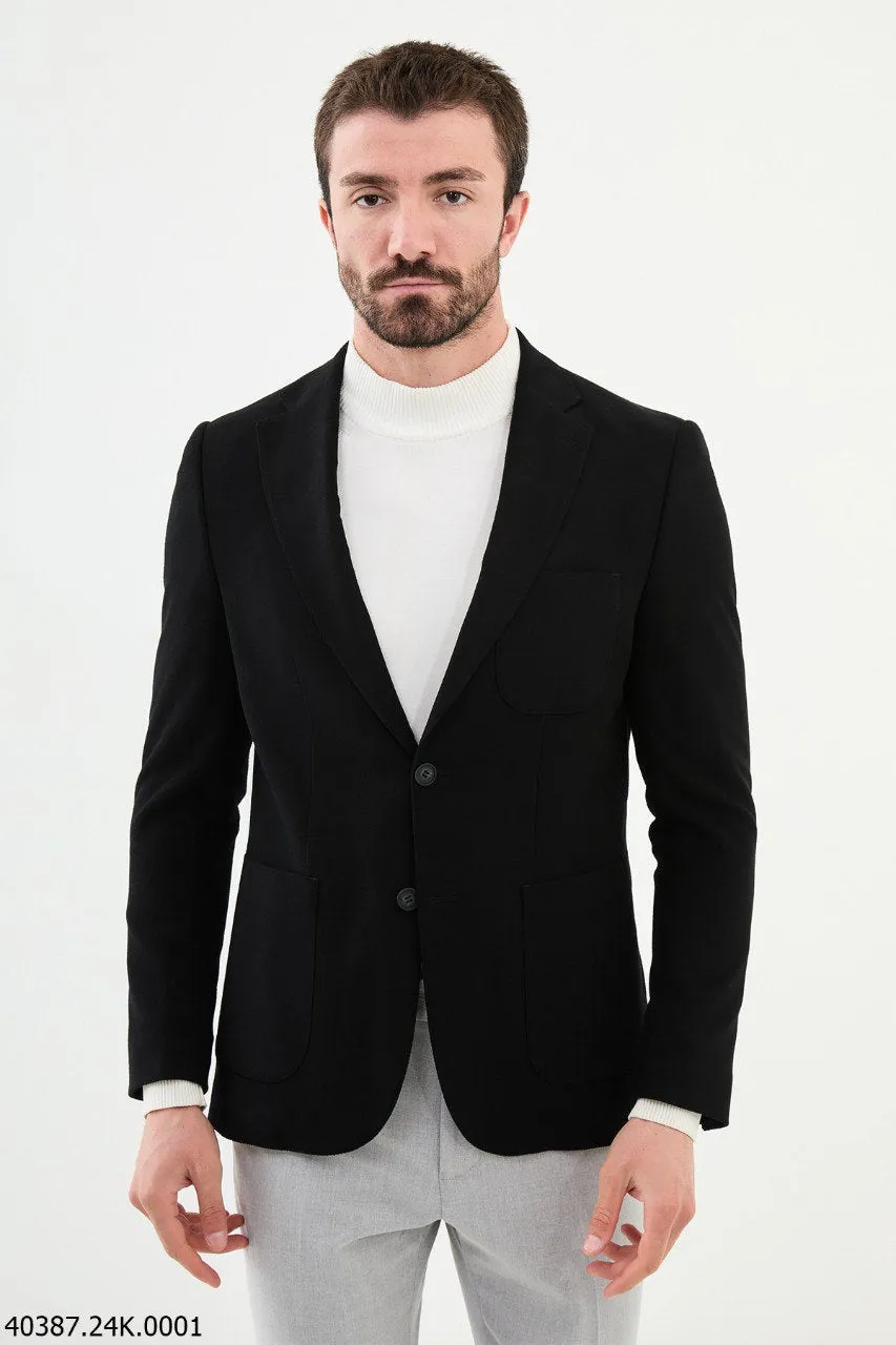 Bojoni Belmonte Slim Fit Black Wool Blazer