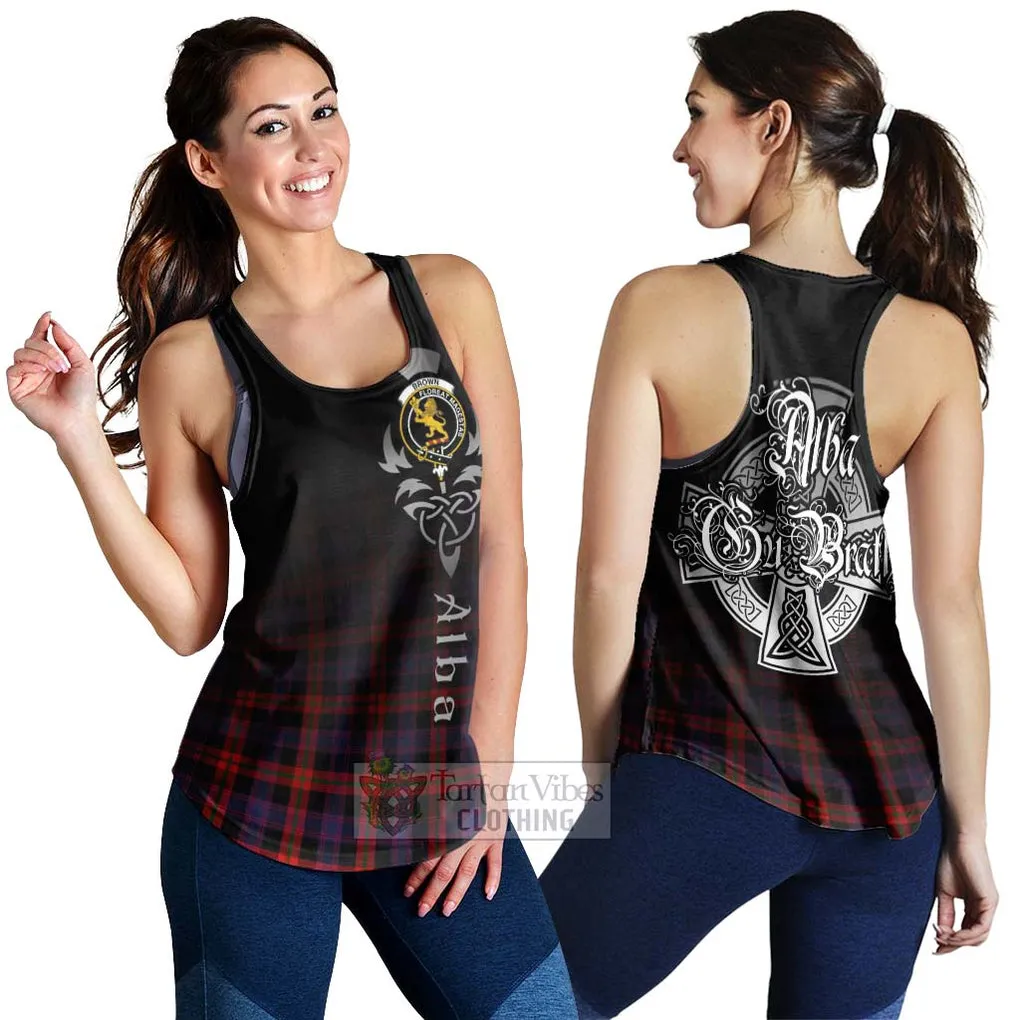 Brown (Broun) Tartan Women's Racerback Tanks Featuring Alba Gu Brath Family Crest Celtic Inspired