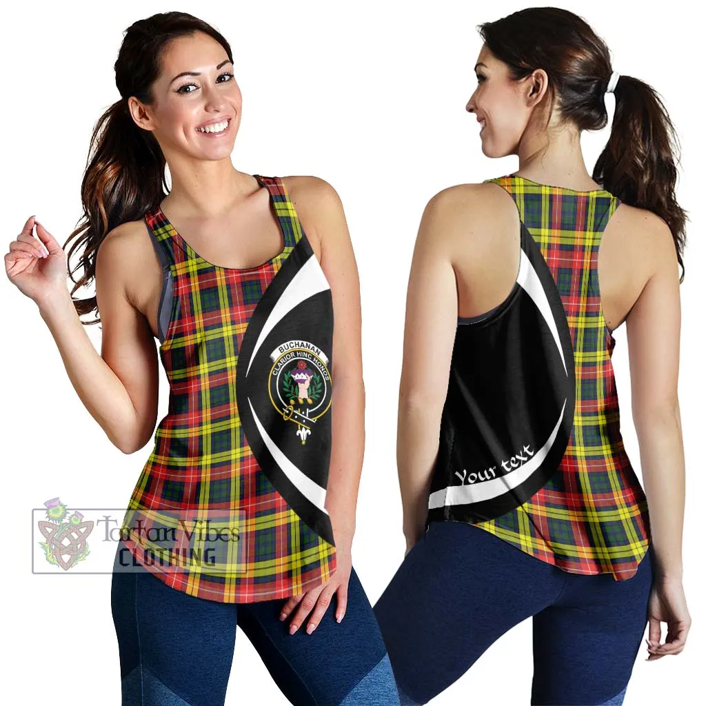 Buchanan Modern Tartan Women's Racerback Tanks with Family Crest Circle Style