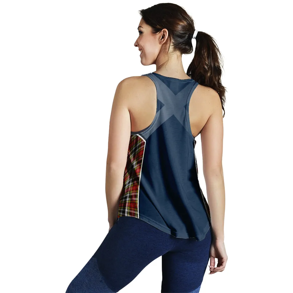 Buchanan Old Dress Tartan Women's Racerback Tanks with Family Crest and Scottish Thistle Vibes Sport Style