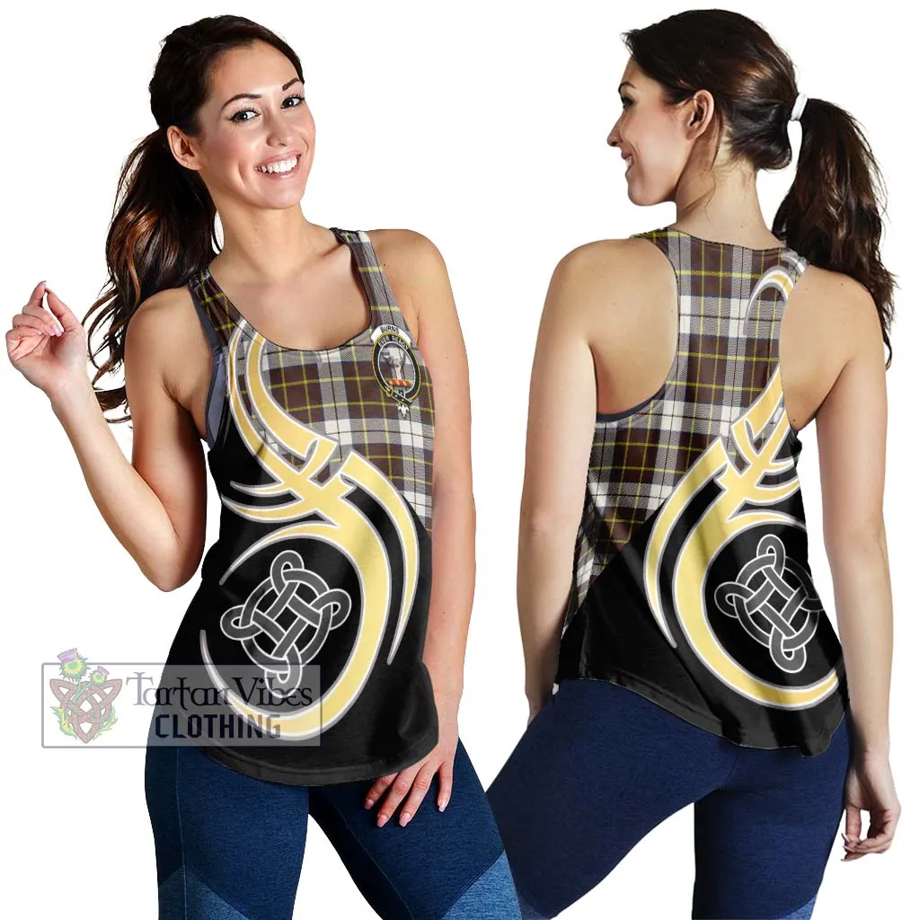 Burns Battalion Weathered Tartan Women's Racerback Tanks with Family Crest and Celtic Symbol Style