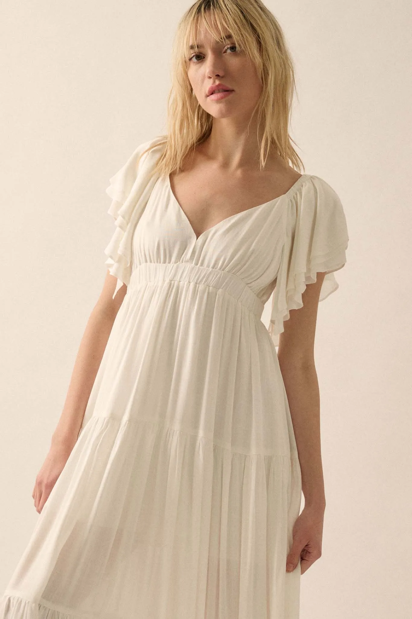 Catch the Wind Ruffle-Sleeve Tiered Maxi Dress