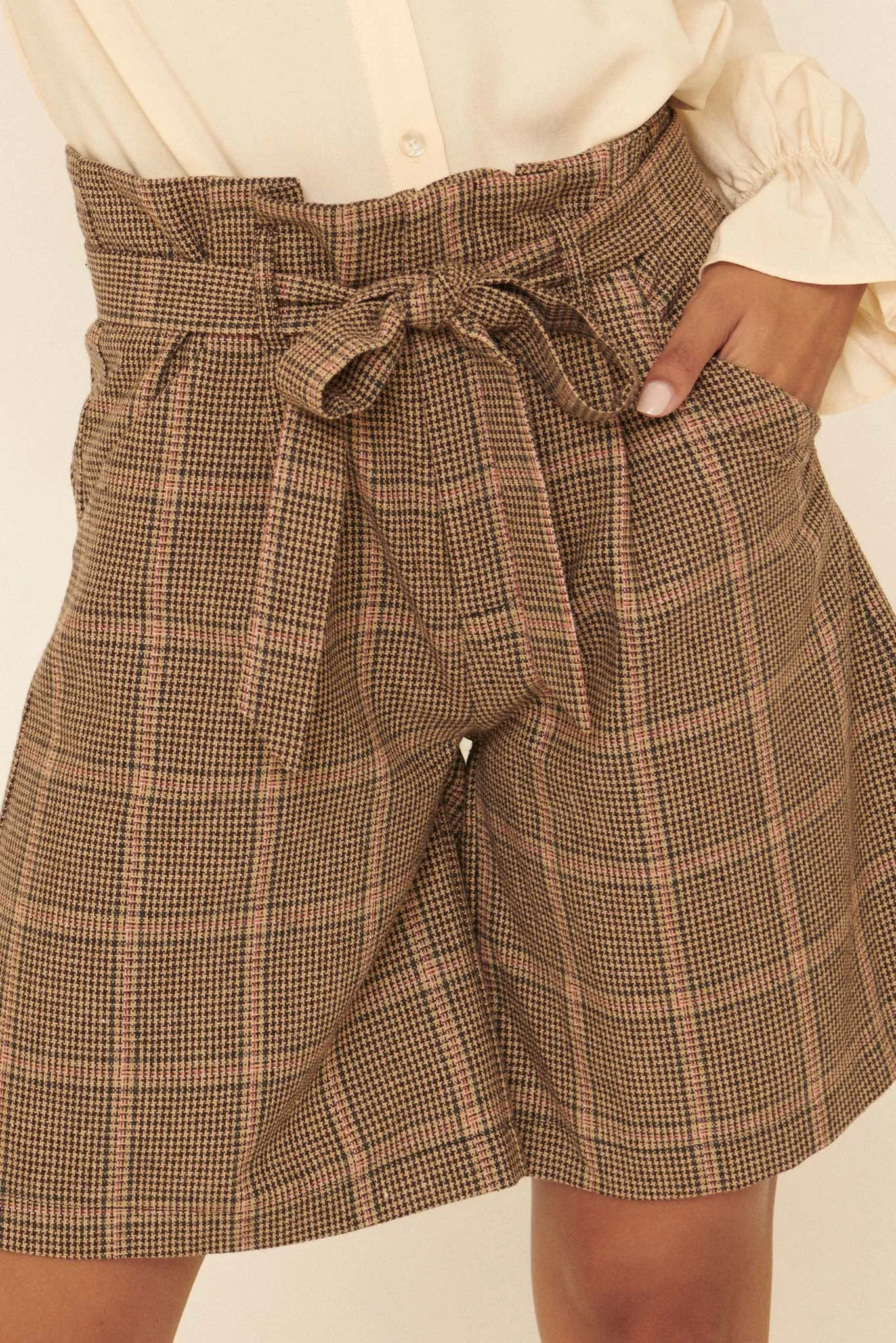 City Streets Plaid Paperbag Culotte Shorts