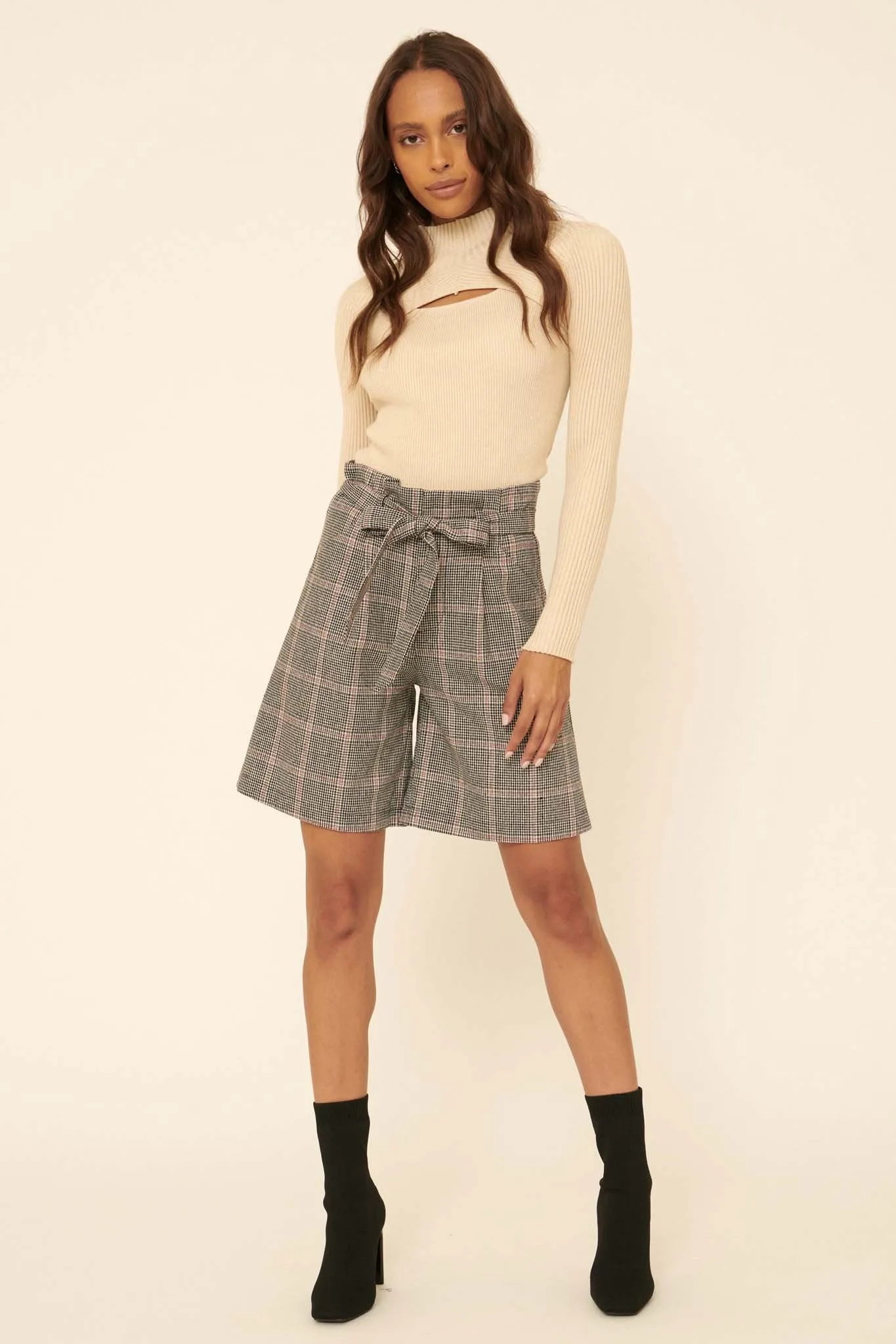 City Streets Plaid Paperbag Culotte Shorts