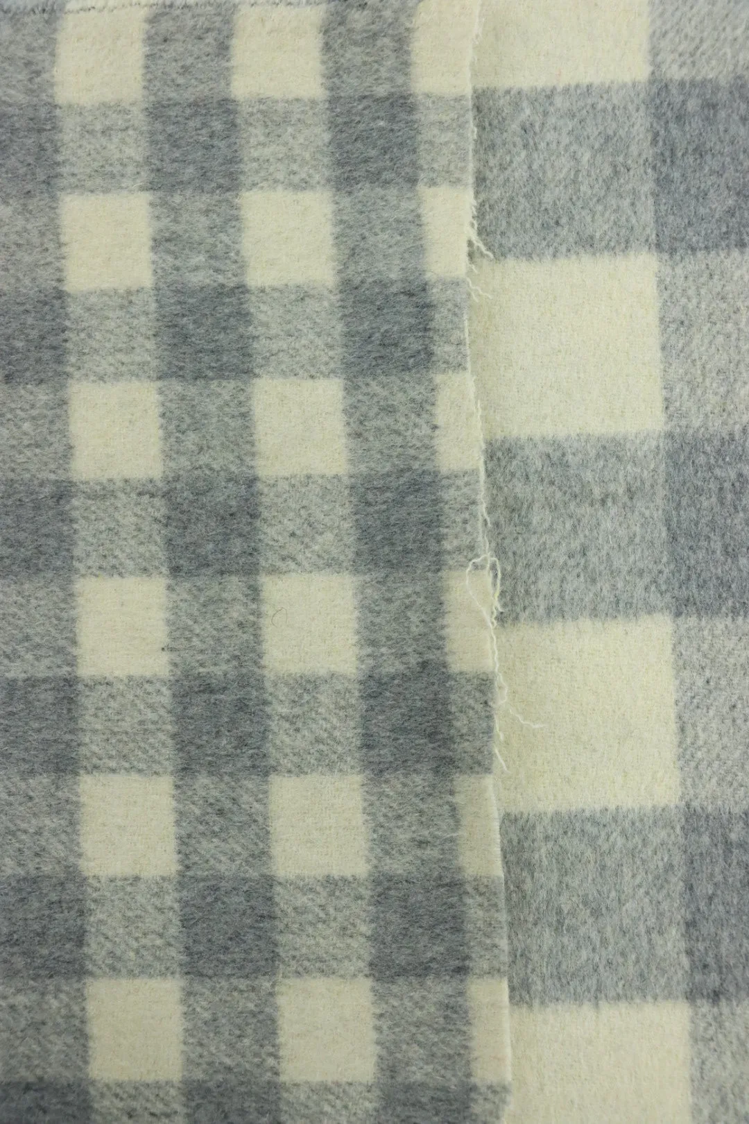 Cream & Gray Check Melton Double Weave Wool | By The Half Yard