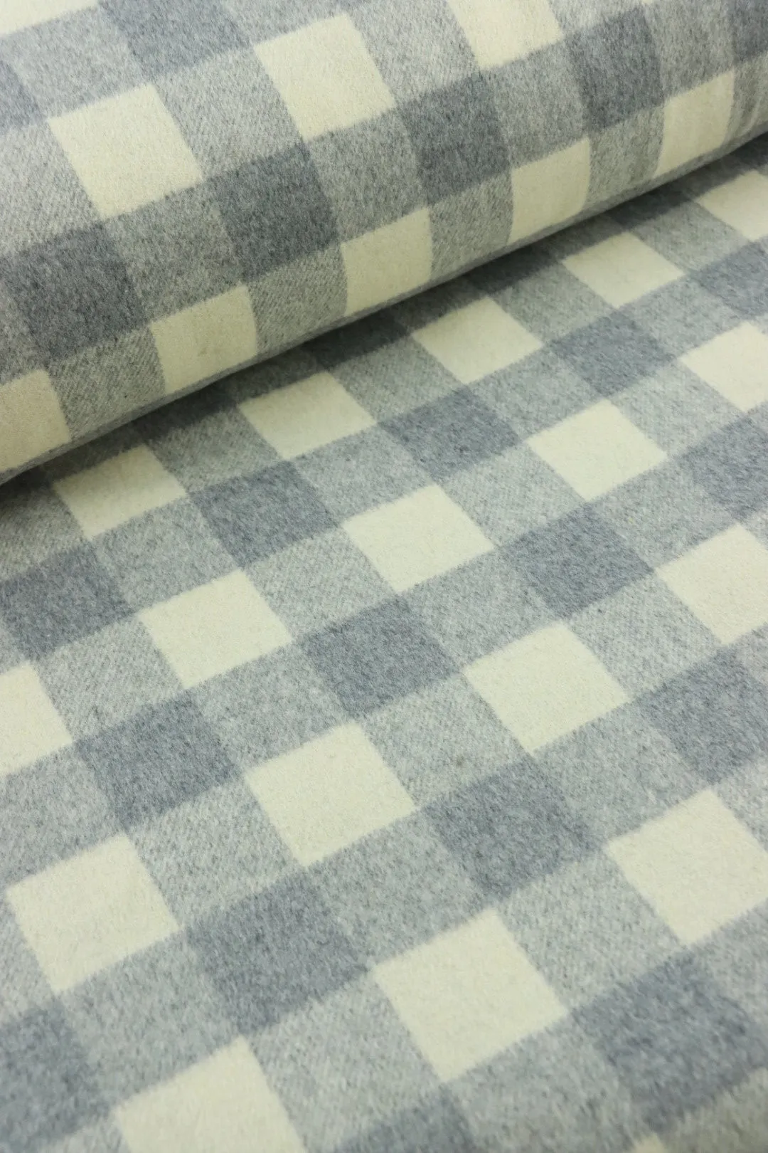 Cream & Gray Check Melton Double Weave Wool | By The Half Yard