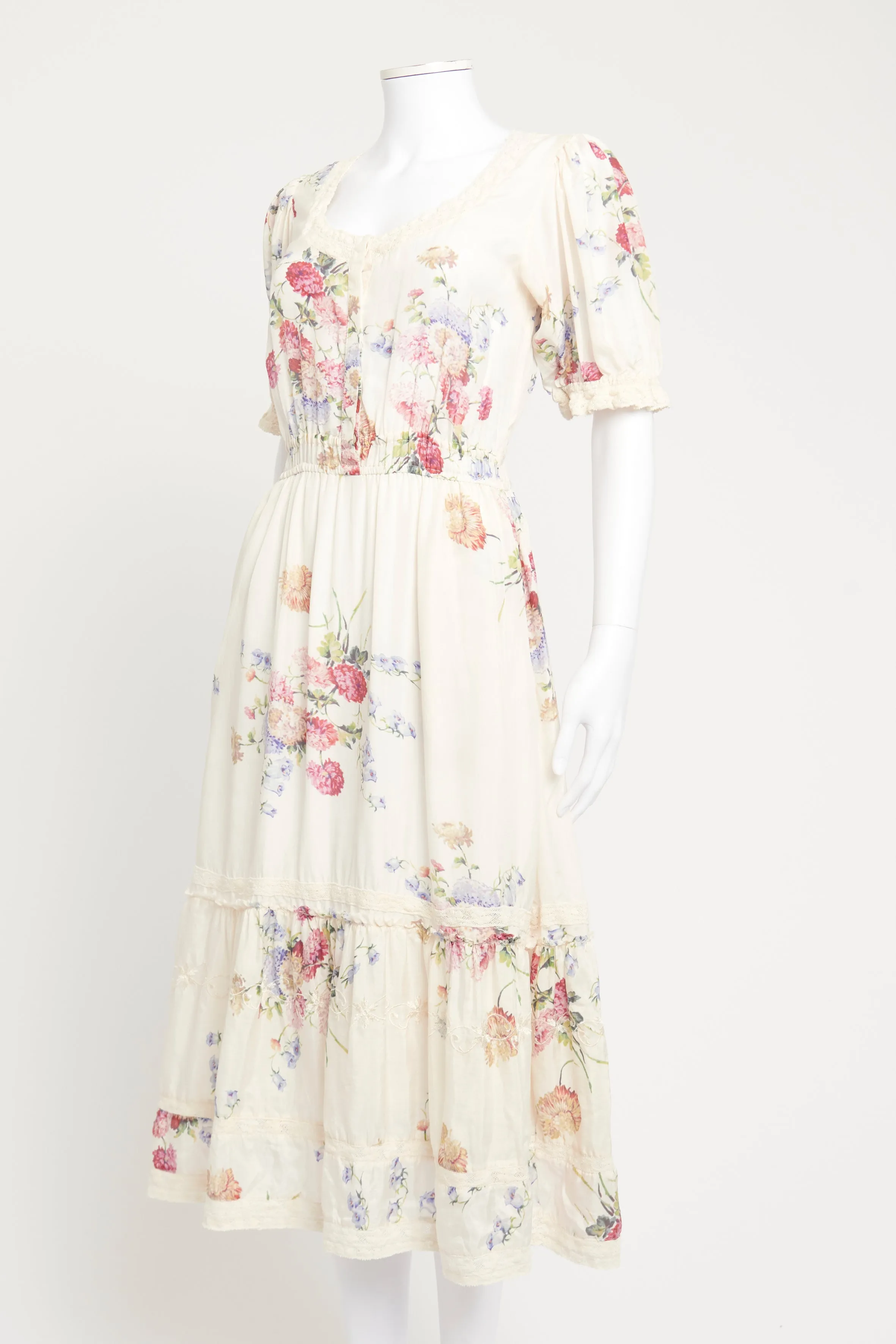 Cream Floral Tiered Preowned Maxi Dress