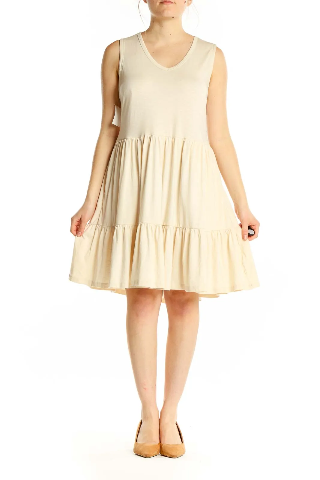 Cream Tiered Sleeveless Summer Dress