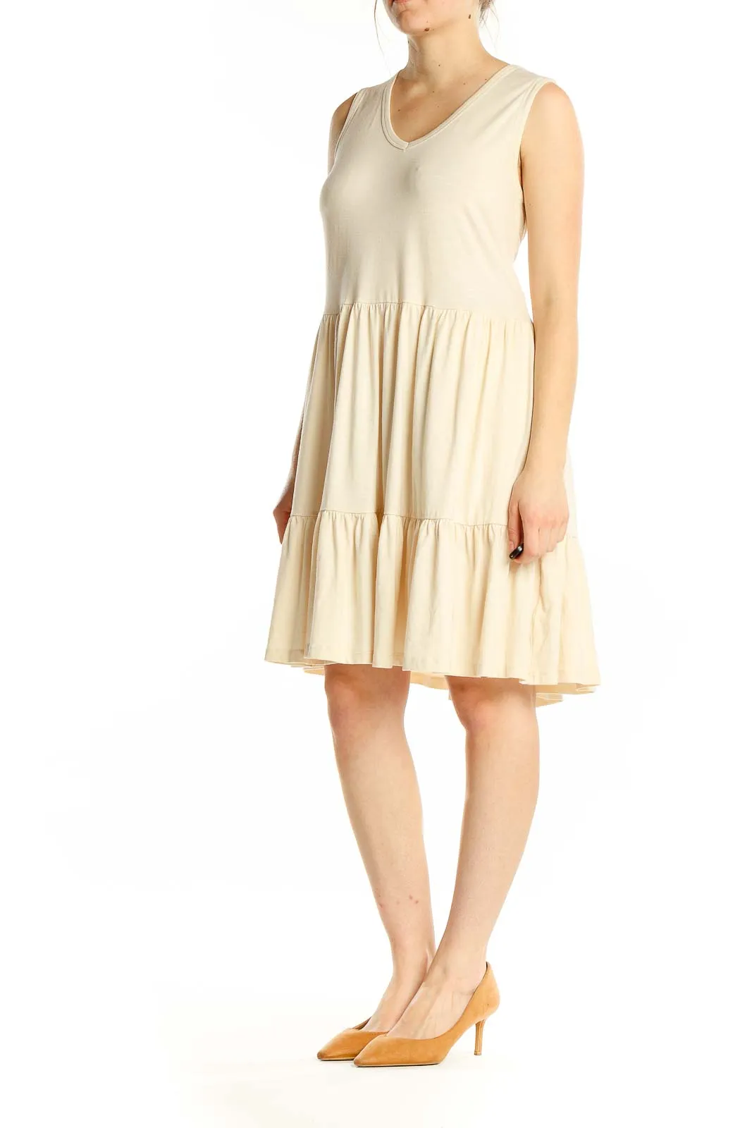 Cream Tiered Sleeveless Summer Dress