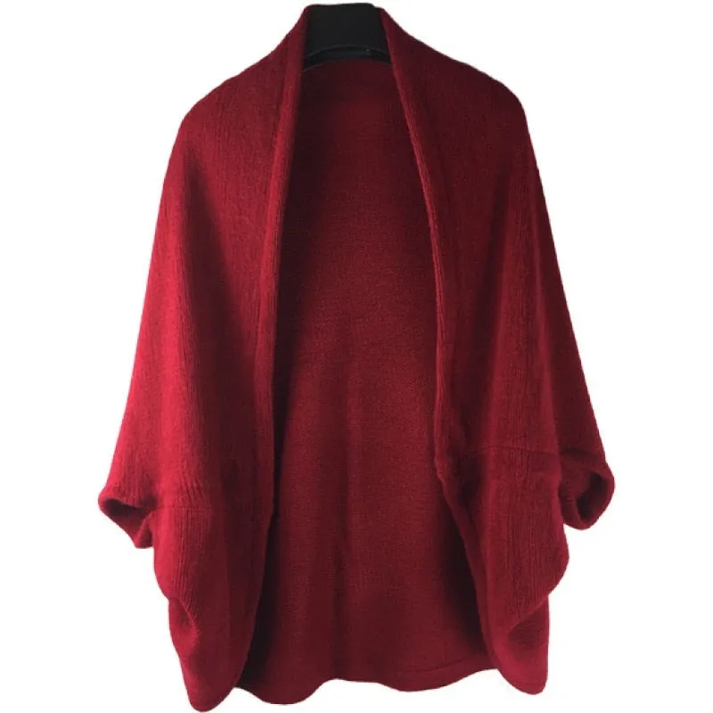 FashionSierra - Shawl Bat Sleeve Loose Knitted Sweater Cardigans