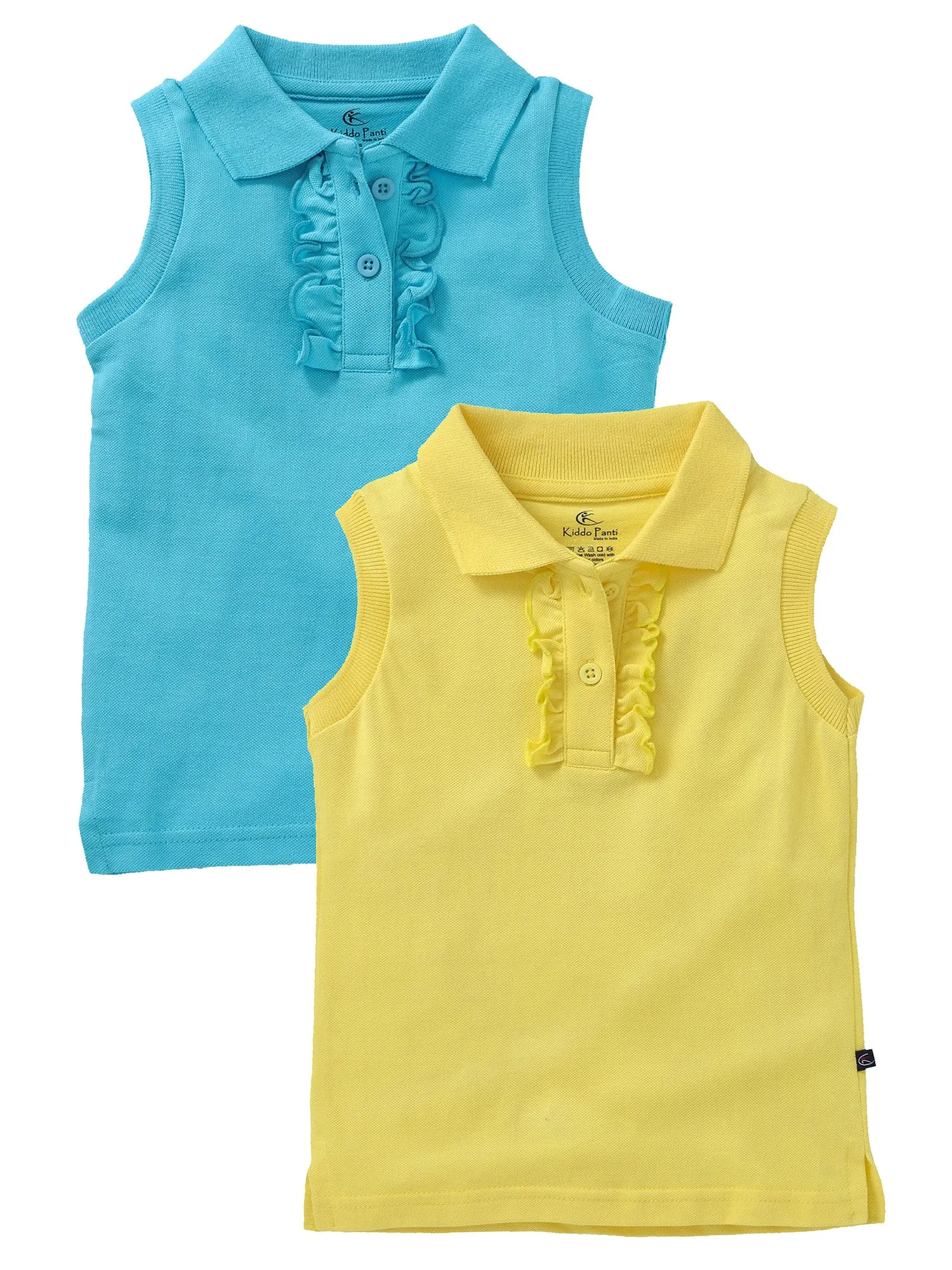 Girls Sleeveless Cotton Polo Tee-Pack of 2