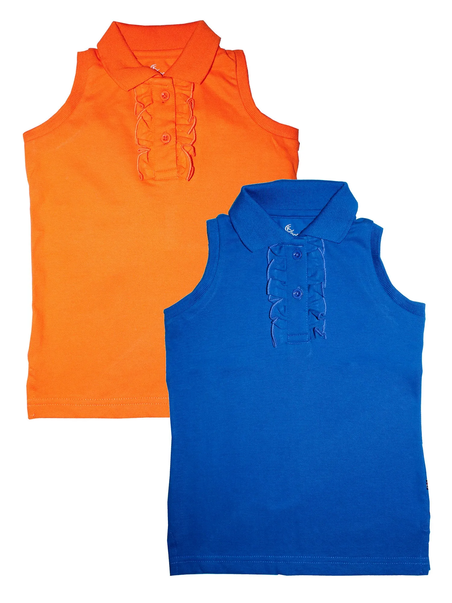 Girls Sleeveless Cotton Polo Tee-Pack of 2