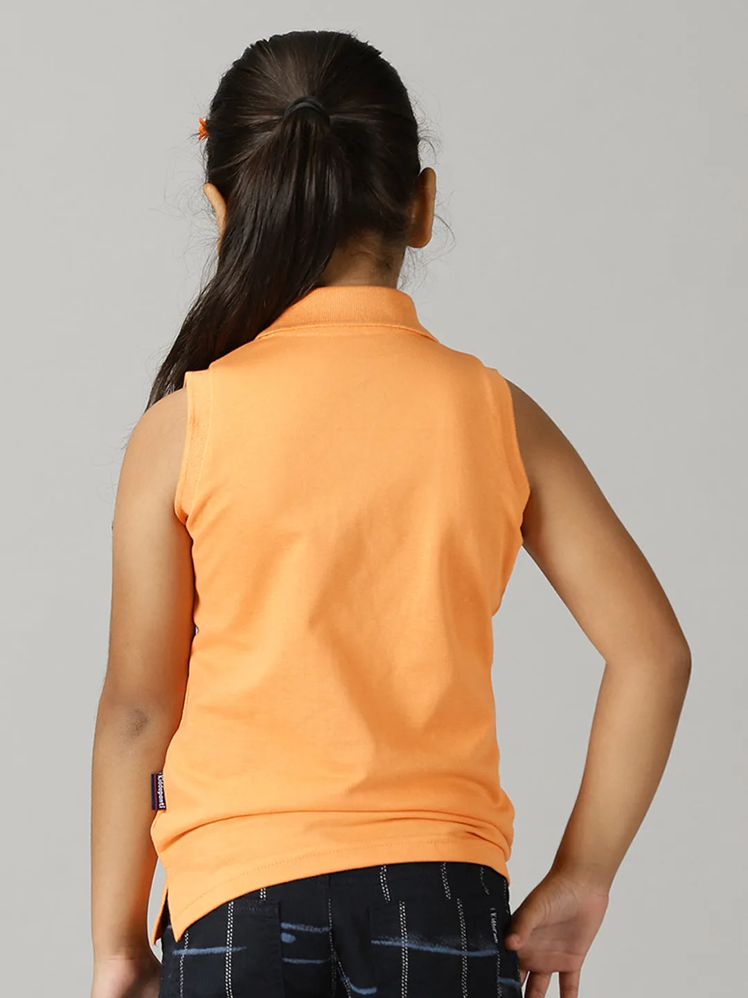 Girls Solid Sleeveless Polo Tee