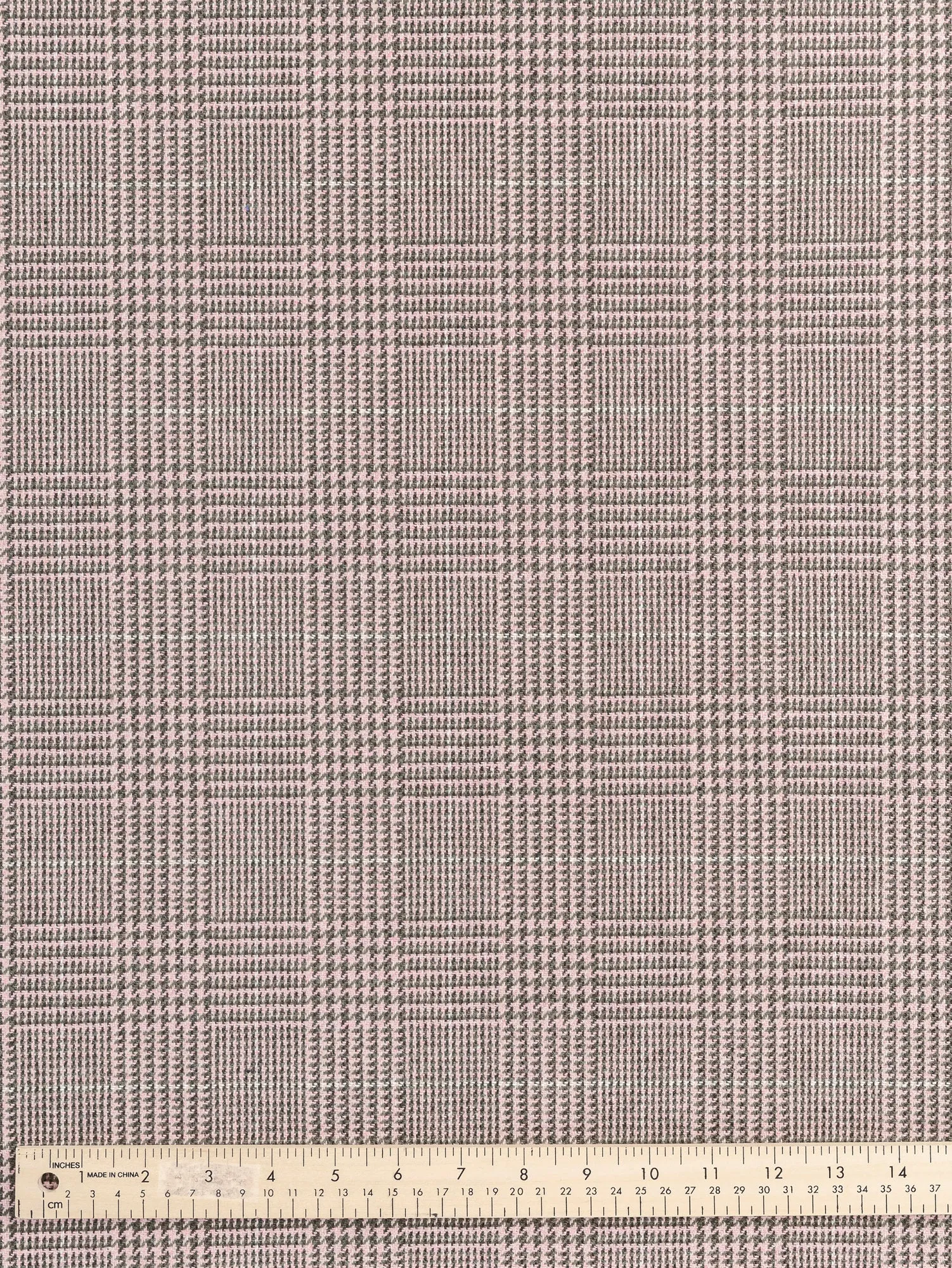 Glen Check Wool Viscose Blend Suiting Deadstock - Pink   Olive