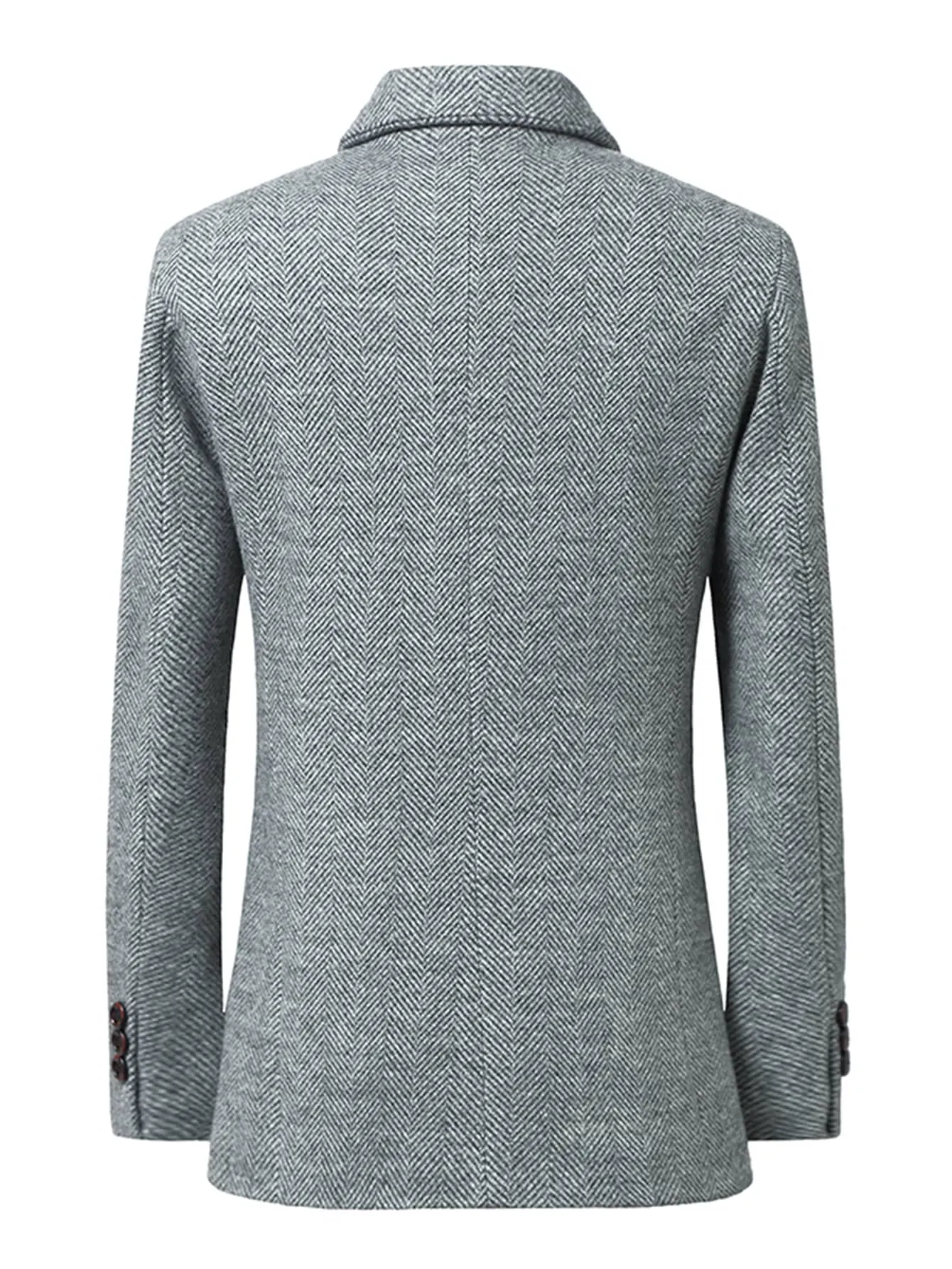 Grey Button Front Herringbone Wool-Mix Blazer