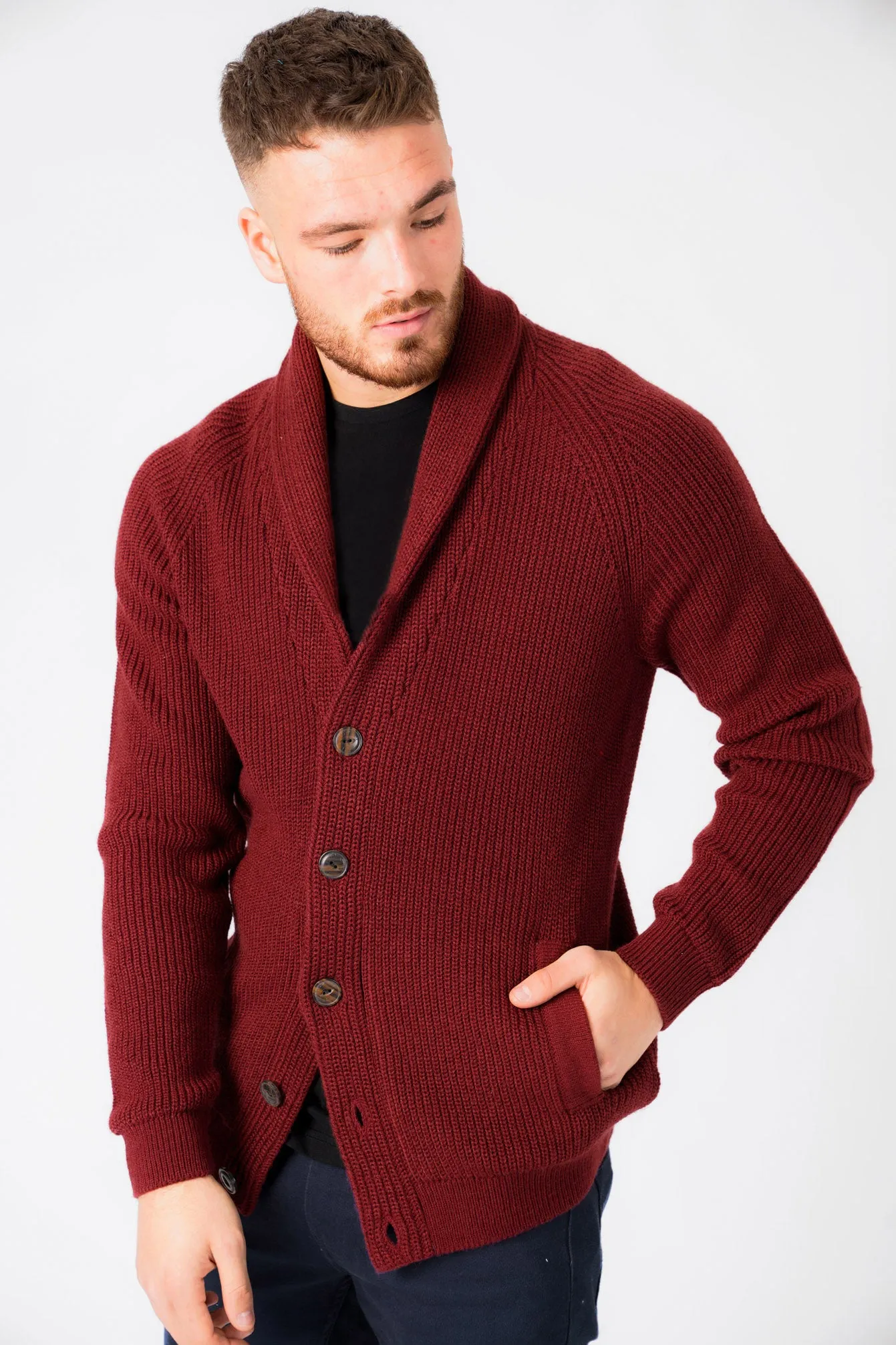 Hatton Wool Blend Shawl Neck Cardigan In Oxblood - Tokyo Laundry