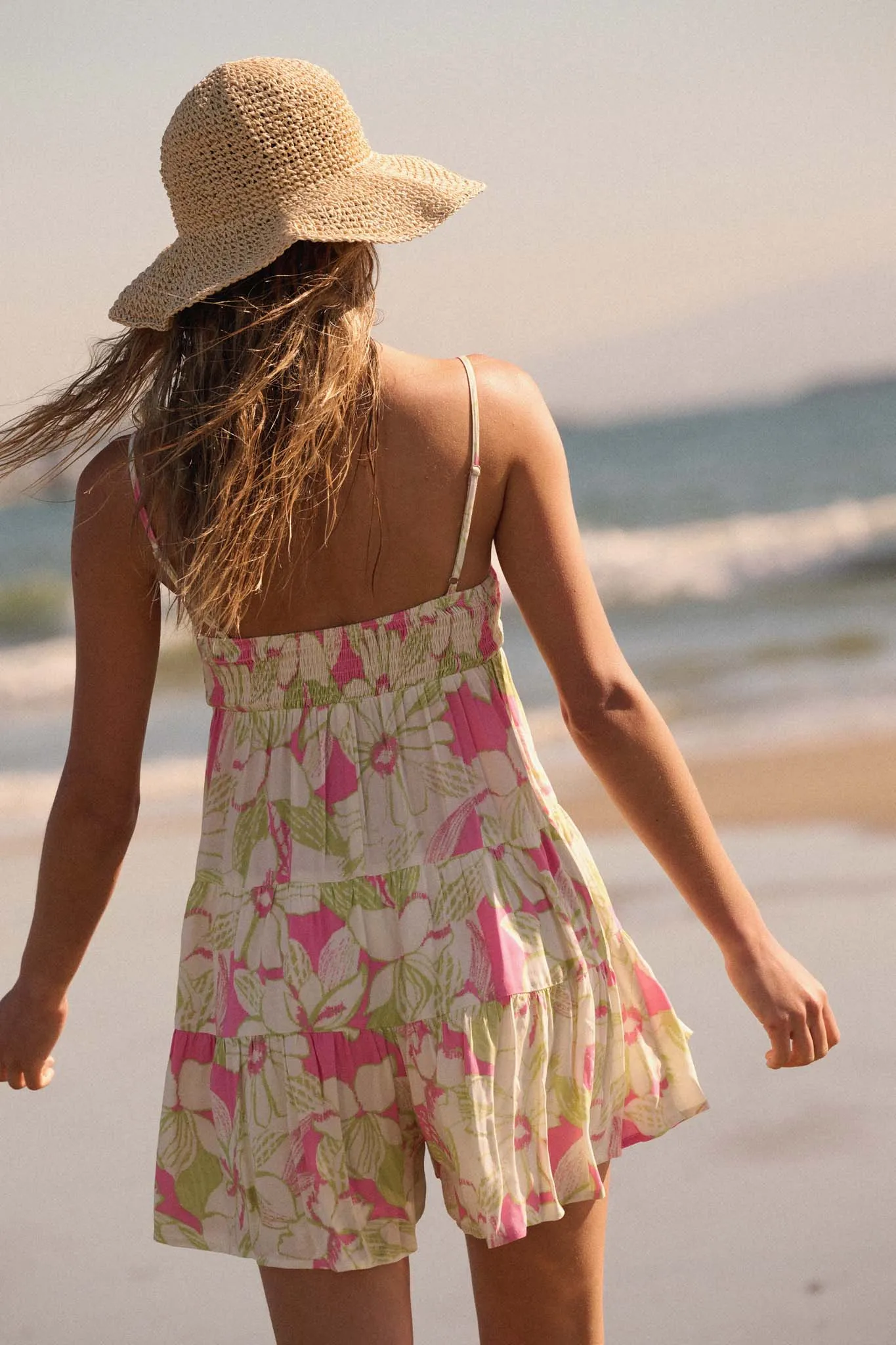 Hawaiian Holiday Tiered Floral Culotte Romper