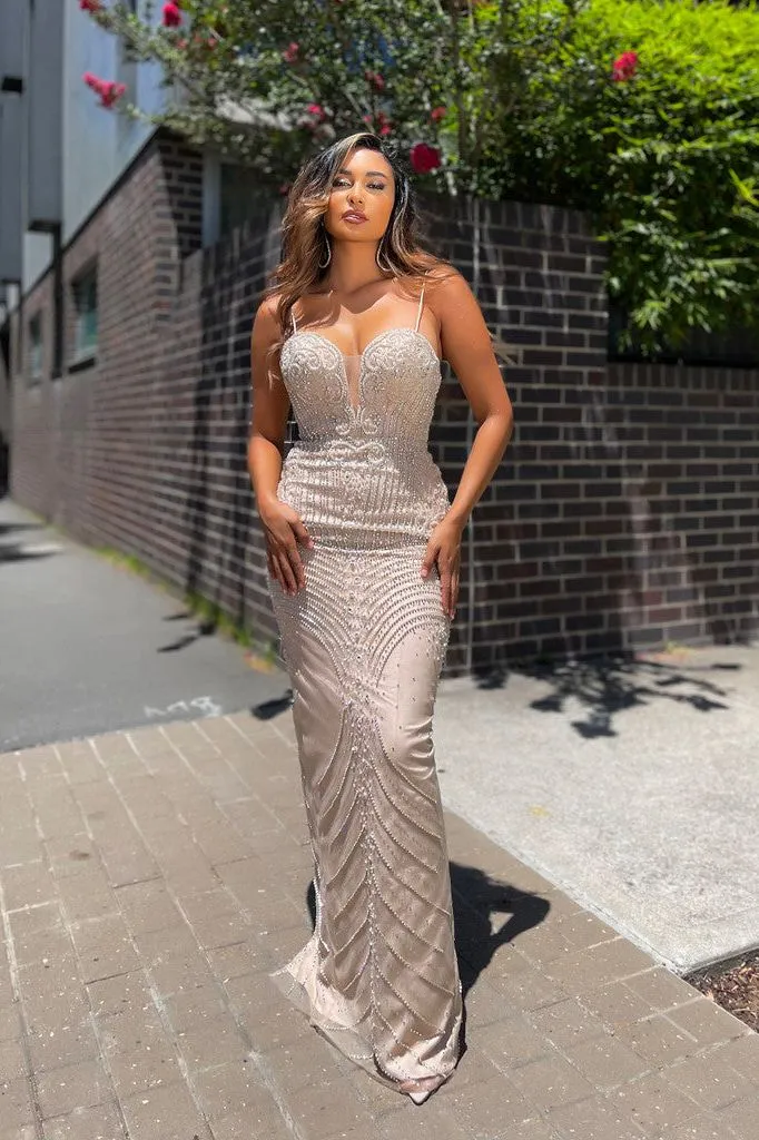 J’ADORE  AUSTRALIA FULLY BEADED GOWN - NUDE