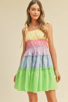 Limeade Multi Color Tiered Color Block Mini Dress