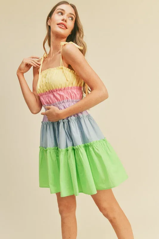 Limeade Multi Color Tiered Color Block Mini Dress