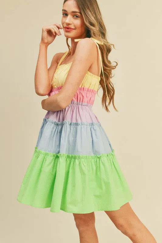 Limeade Multi Color Tiered Color Block Mini Dress