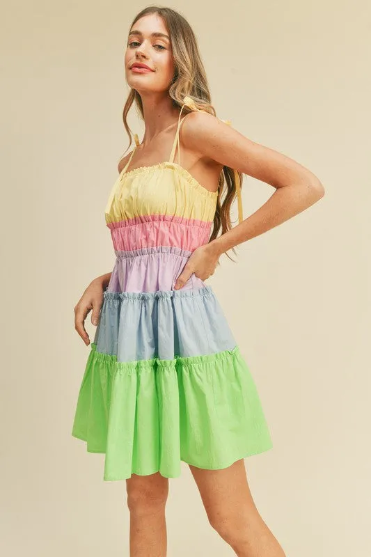 Limeade Multi Color Tiered Color Block Mini Dress