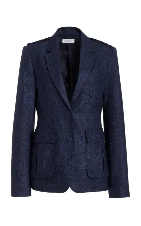 Louisa Blazer in Dark Navy Virgin Wool Silk Tweed