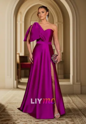 LP2286 - Asymmetrical Sleeveless Pleated A-Line Satin Prom Dress