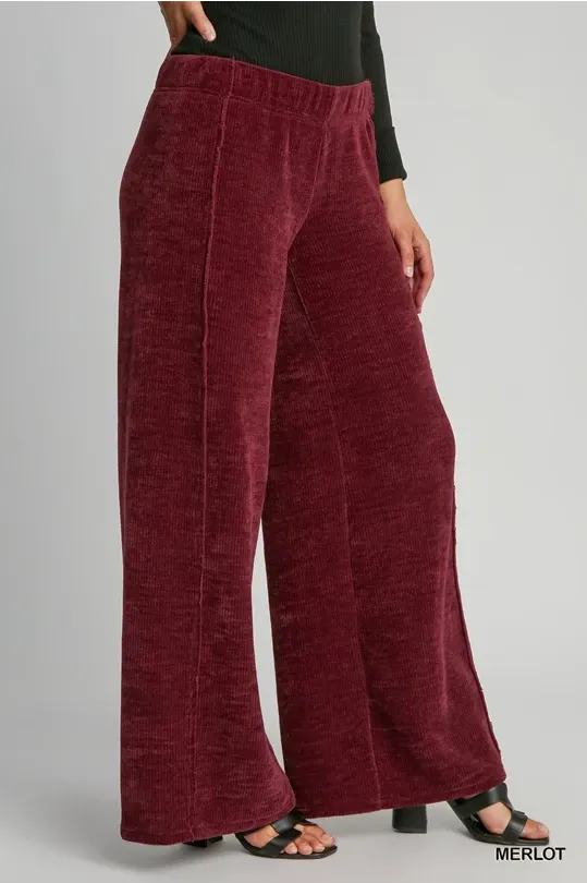 Luxe Knit Wide Leg Pants - Merlot