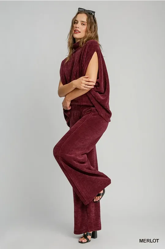 Luxe Knit Wide Leg Pants - Merlot