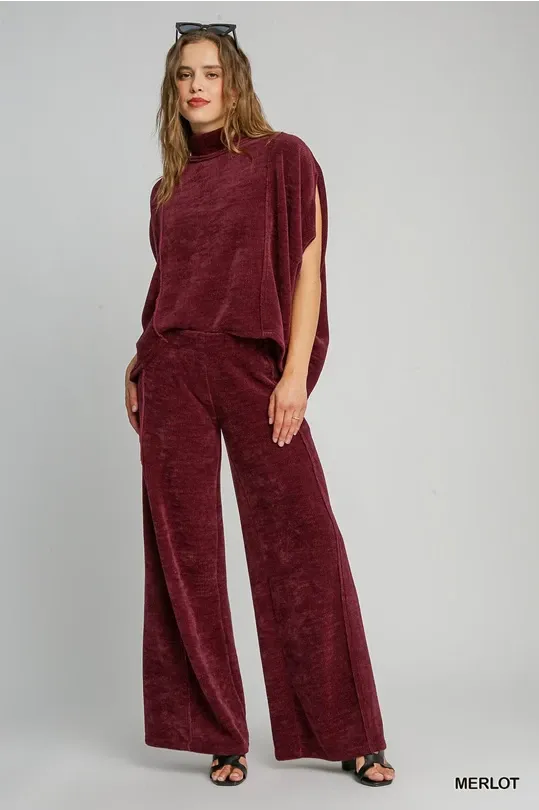 Luxe Knit Wide Leg Pants - Merlot