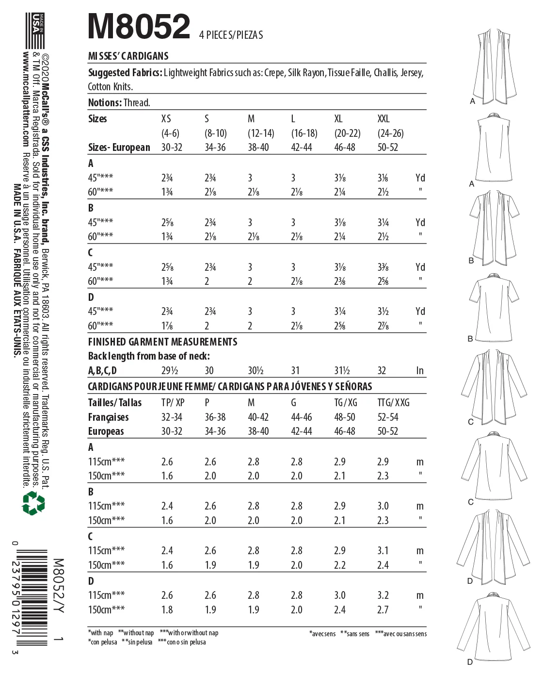 M8052 #JanisMcCalls - Misses' Shawl Collar Cardigans