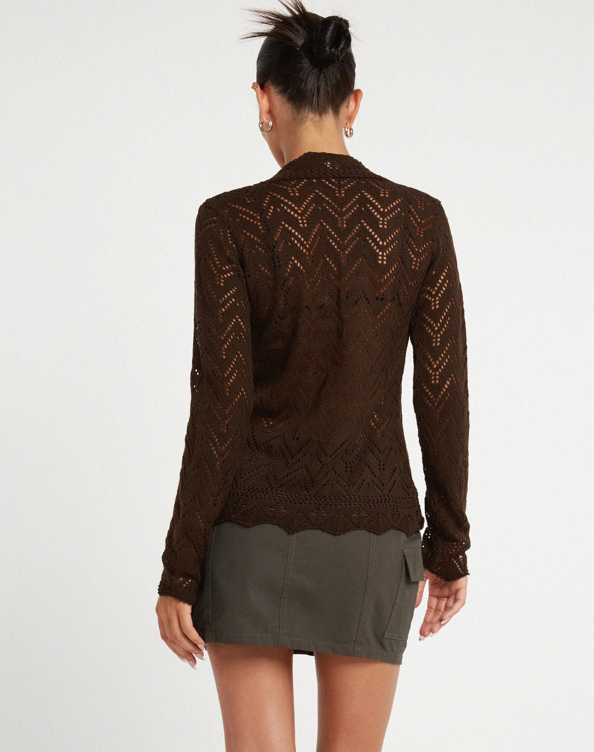 Mahina Cardi in Knitted Chocolate Brown