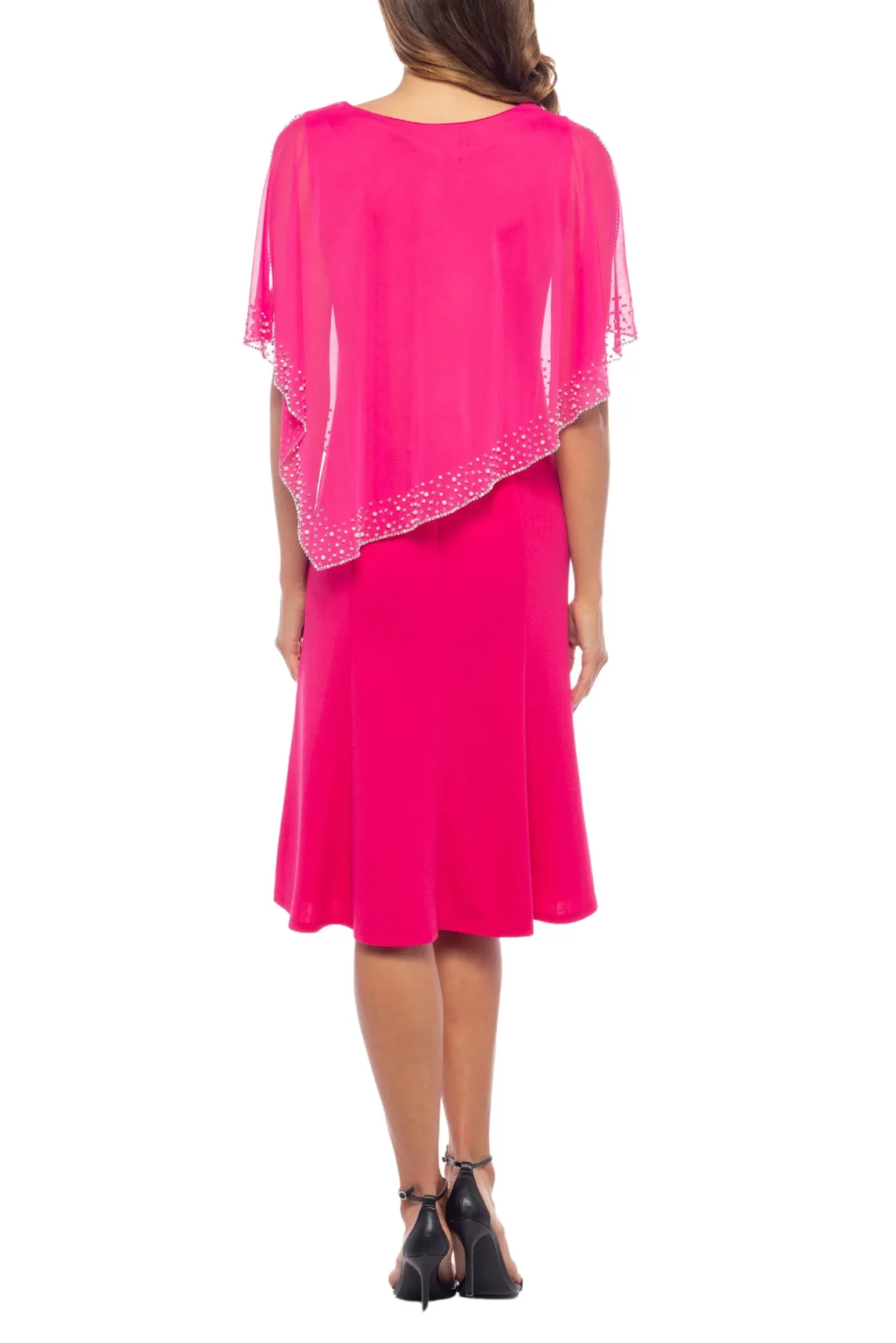 Marina Chiffon Sequin Asymmetric Capelet Dress